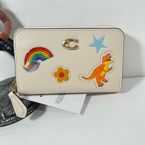 Coach Essential Small Zip Around Card Case with Sticker Print Calf Leather NWT
